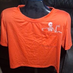 ROMWE Orange Tee with Skeleton Pocket Design